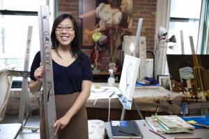 photo of art studio and intern