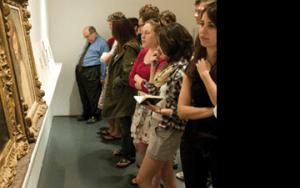 Students and visitors explore the Smart Museum of Art in Hyde Park.